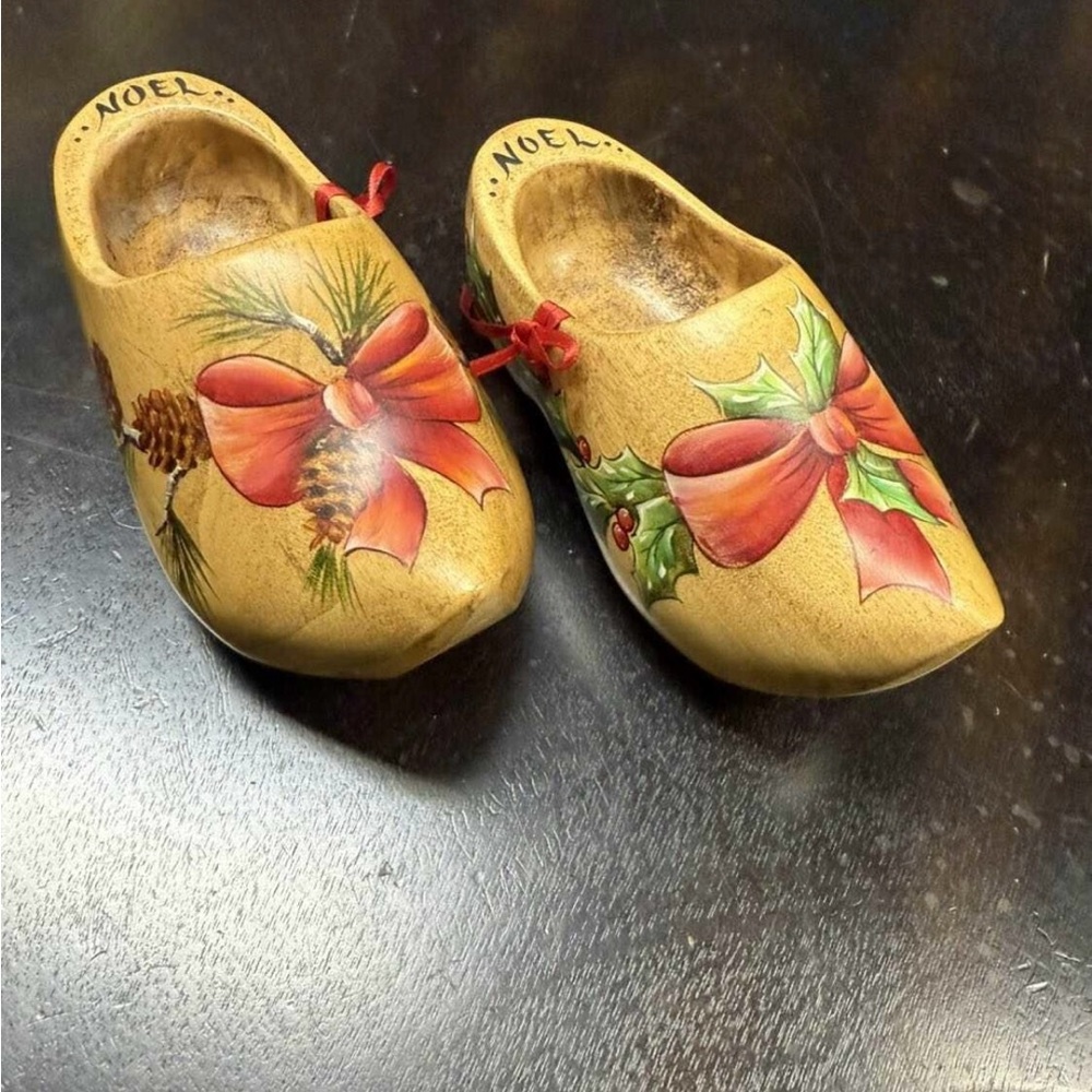 Festive Hand painted Wooden Christmas Clogs